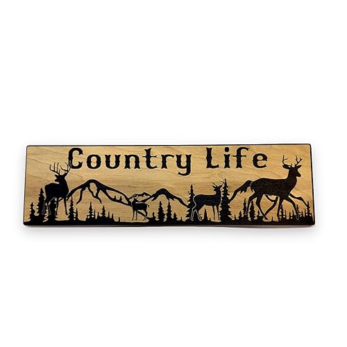 Sign - BLACK - Country Life Deer Mountain Scene - 4x12
