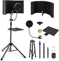 Vista 1 de Escudo de Aislamiento de Micrófono con Soporte de Panel Curvado para Micrófono, Escudo de Micrófono Plegable con Triple Aislamiento de Sonido