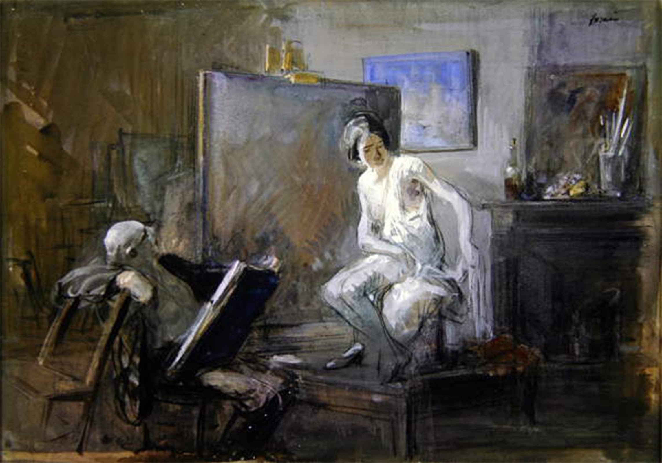 ARTXLXXBN Famous Print Painting Colorful Art Print the Painter with His Model by Jean Louis Forain Canvas Art Decorations for Home Decor 60x90cm