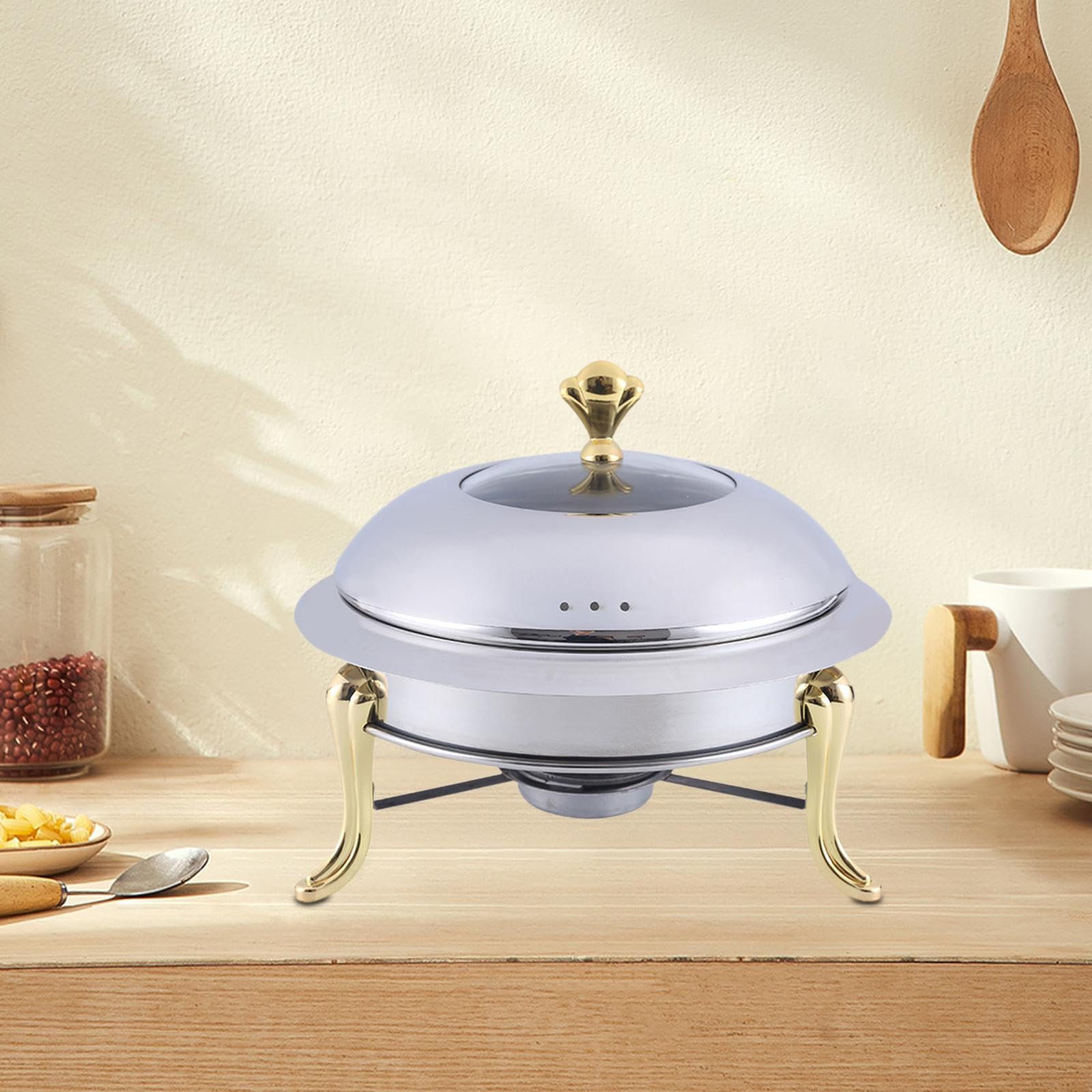 Edelstahl Chafing Dish Buffet mit Abnehmbarer Sicherheitsabdeckung Tragbarer Warmhaltebehälter für Speisen mit Brennpaste für Firmenfeiern, golden