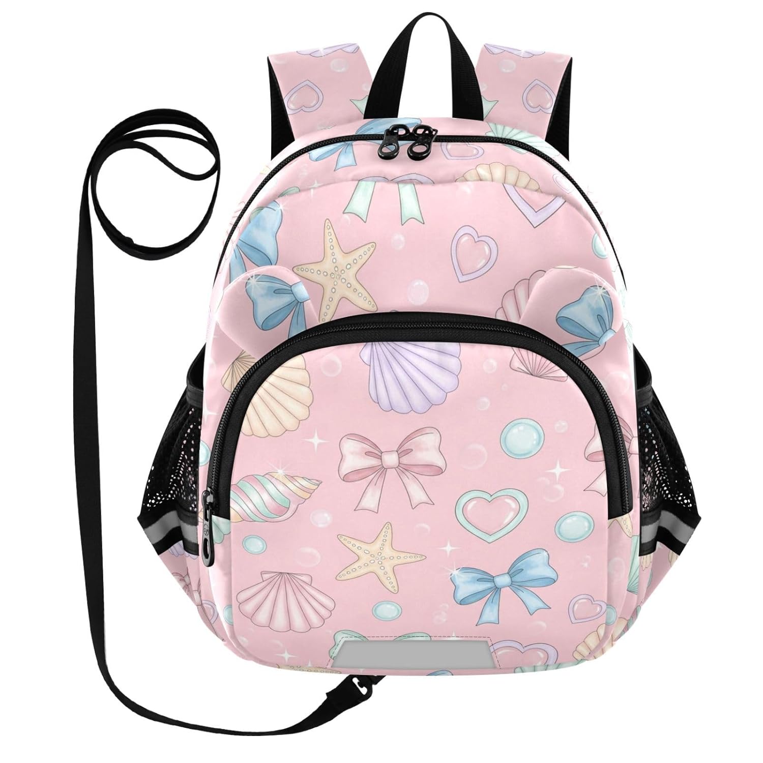 Shells Bows Pink Pattern Toddler Harness Backpack for Boys Girls 3-6 Years Kids Backpack with Anti Lost Safety Leash Baby Harness Bookbag for Preschool Walking Travel