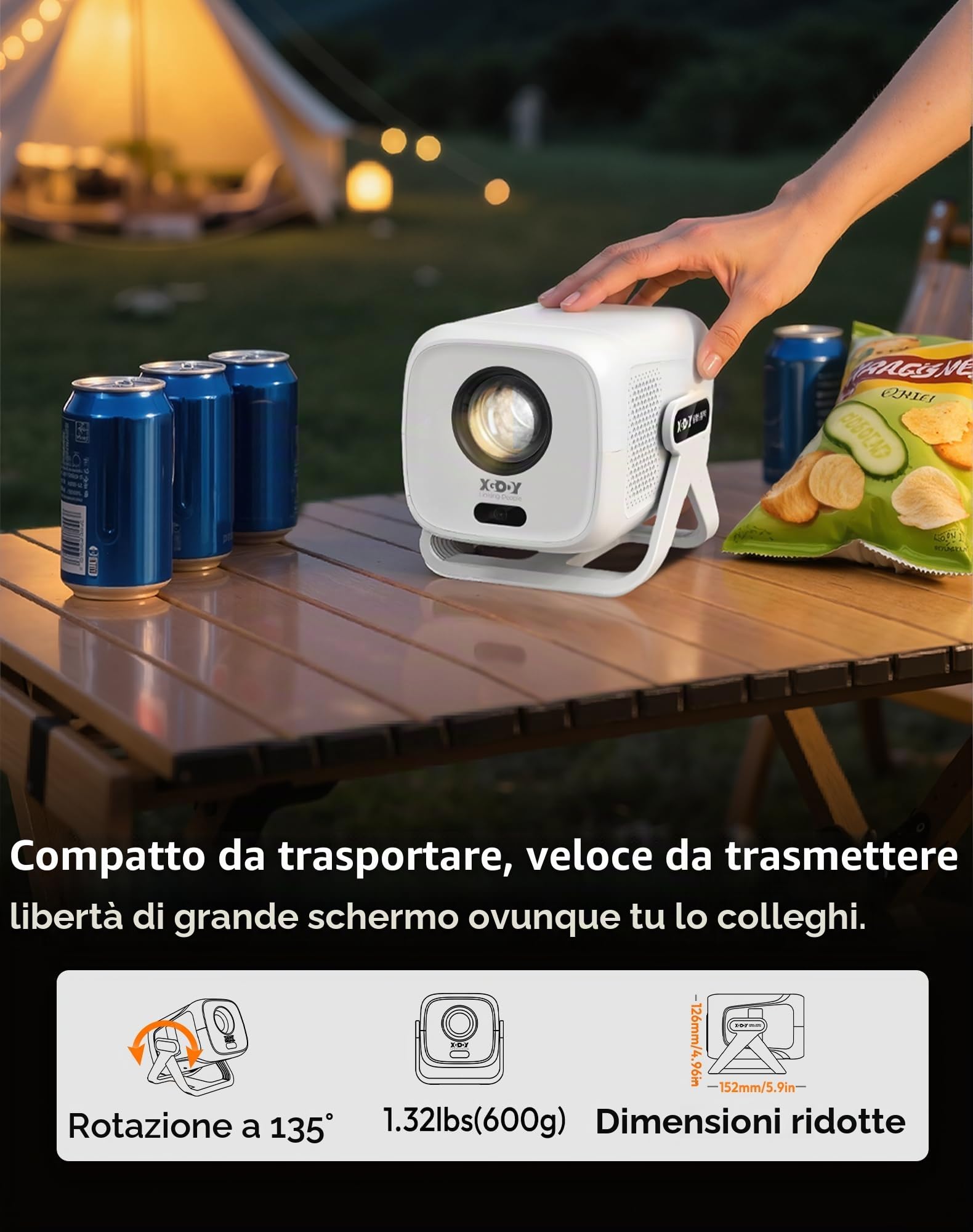 XGODY [Certificato Netflix & Messa a fuoco elettrica] Gimbal N5 1080P Mini proiettore con WiFi & Bluetooth, proiettore portatile con supporto girevole a 230°, correzione automatica