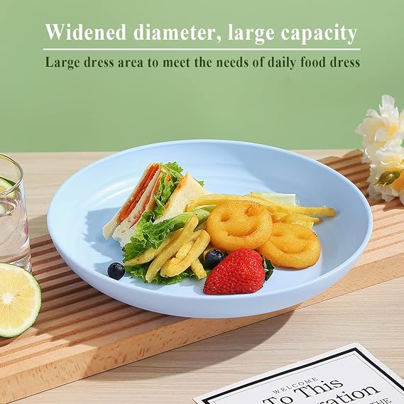 Berglander 9 Inch Plastic Deep Dinner Plates Set of 8 Colors, Reusable and Sturdy Unbreakable Dishes Set for Pasta Bowls,Ramen,Drop Resistant, BPA Free Dinnerware Microwave Safe Dishwasher Safe
