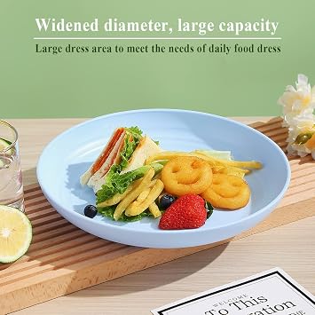 Berglander 9 Inch Plastic Deep Dinner Plates Set of 8 Colors, Reusable and Sturdy Unbreakable Dishes Set for Pasta Bowls,Ramen,Drop Resistant, BPA Free Dinnerware Microwave Safe Dishwasher Safe