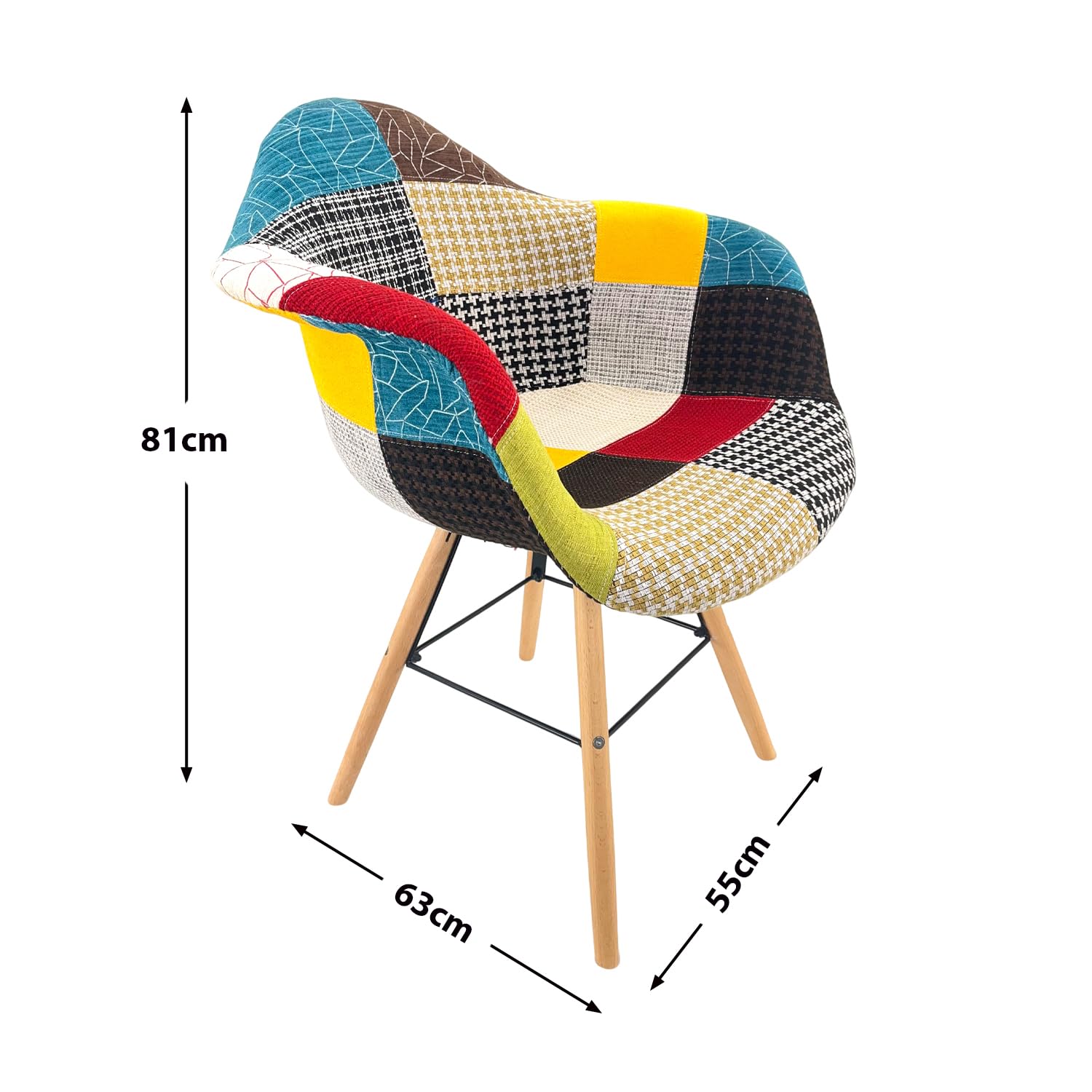 Marvin Poltrona Patchwork Relax Sedia Colorata Design In Tessuto Con Struttura Legno Di Faggio Schienale Braccioli Imbottita Per Soggiorno Studio Casa Salotto Camera