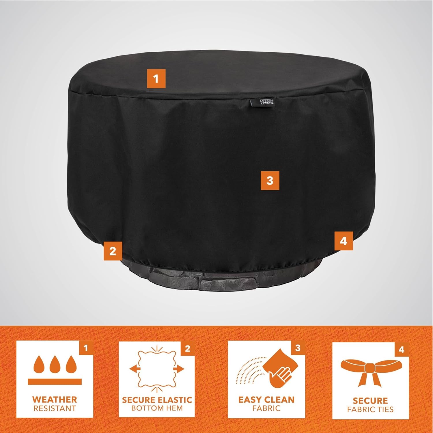 Modern Leisure Garrison Basics Patio Fire Pit Cover, 38" Round, Black