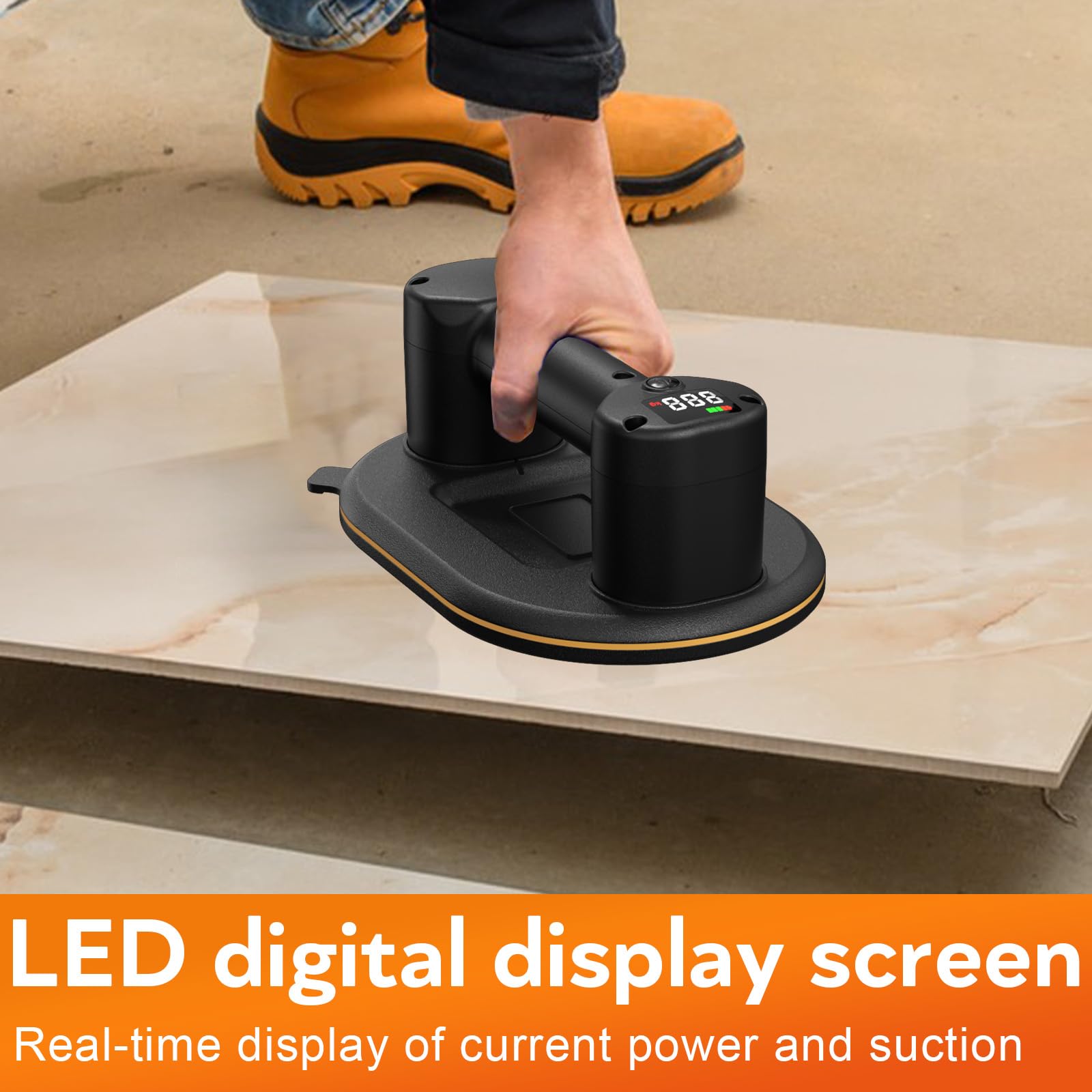 SundpeyPRO Ventosa Elettrica Per Piastrelle E Vetro – 2 Pezzi, Carico 300 Kg, Con 4 Batterie 3.0Ah, Display LCD, Per Sollevare Granito, Marmo, Superfici Lisce
