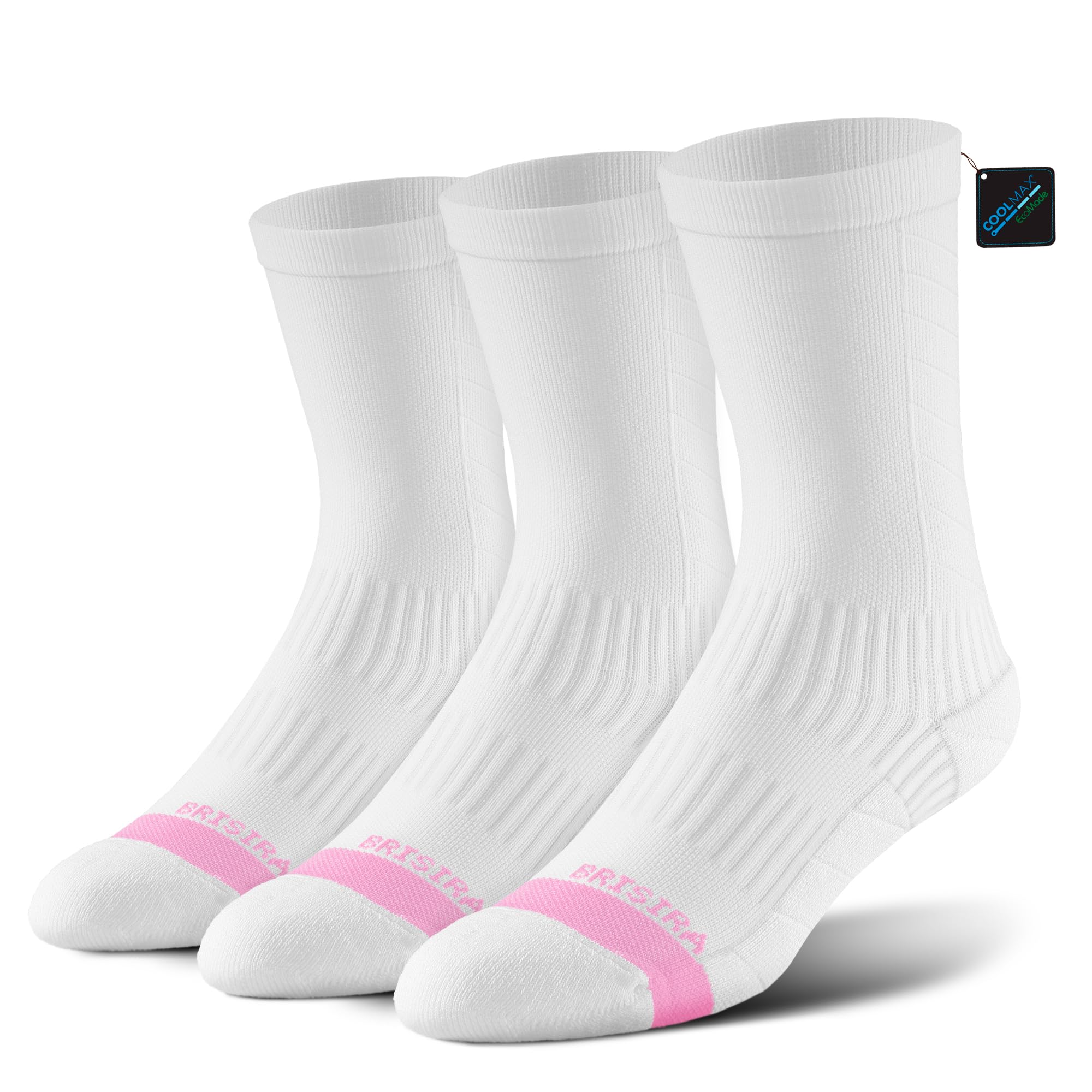BRISIRA Coolmax Bamboo Viscose Compression Running Crew Socks Women Moisture-Wicking Anti-Blister Cooling Athletic Mid Calf