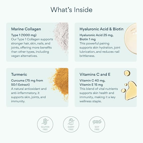 Bettervits Collagen Peptides Complex with Hyaluronic Acid & Turmeric | Hydrolyzed Marine Collagen Supplements for Women & Men | Collagen with Vitamin C for Skin, Hair, Nails & Joints 60 Capsules