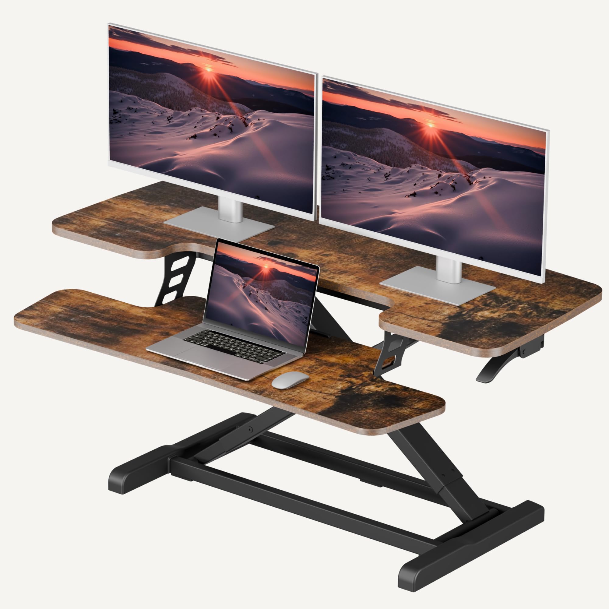 SANODESK 40" Standing Desk Converter, Effortless Lift Sit-Stand Desk Riser for Dual Monitors, Large Ergonomic Computer Workstation Tabletop, Rustic Brown