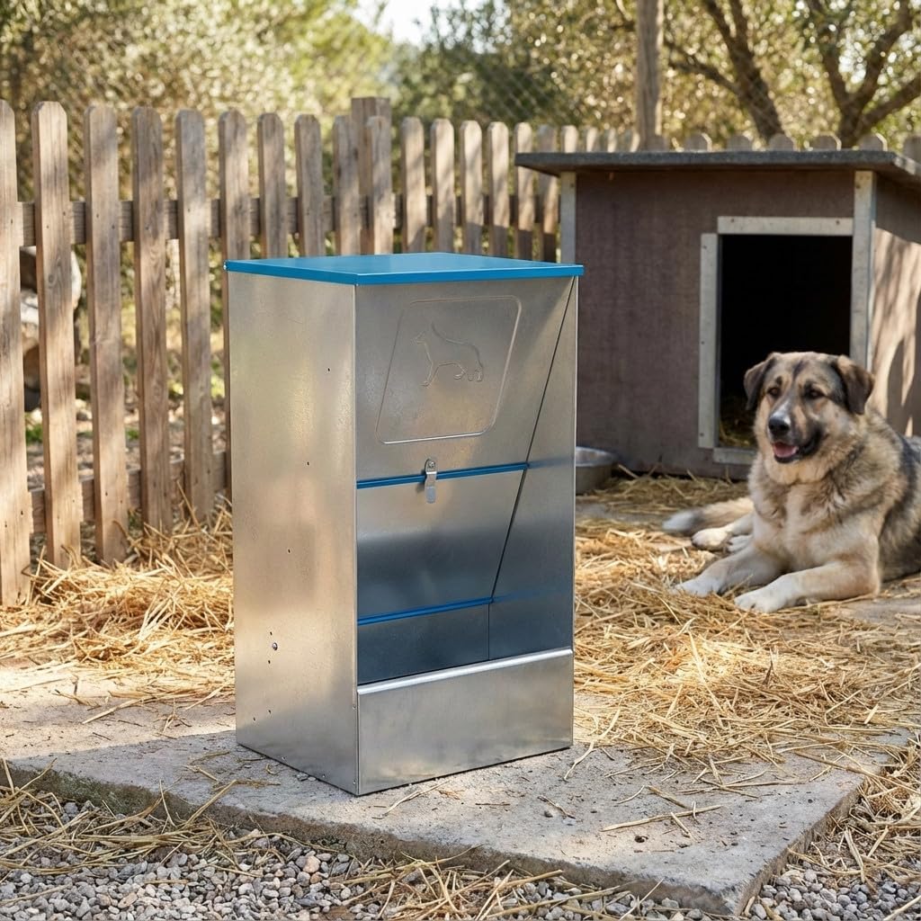 Suinga Comedero Tolva para Perros 27L Galvanizado | Comedero 31x26x61 cm | Dispensador de Comida Resistente Exterior