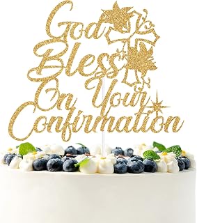 Gold Glitter God Bless on Your Confirmation Cake Topper, First Holy Communion/Mi Confirmation, Spanish Baptism Christening Baby Shower Baby's 1st Birthday Party Decorations Supplies