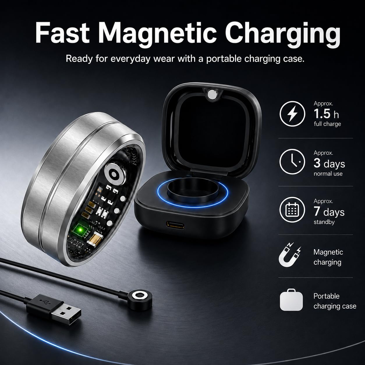 Bague Connectée pour Femme Homme avec 200mAh Boîtier de Charge#8