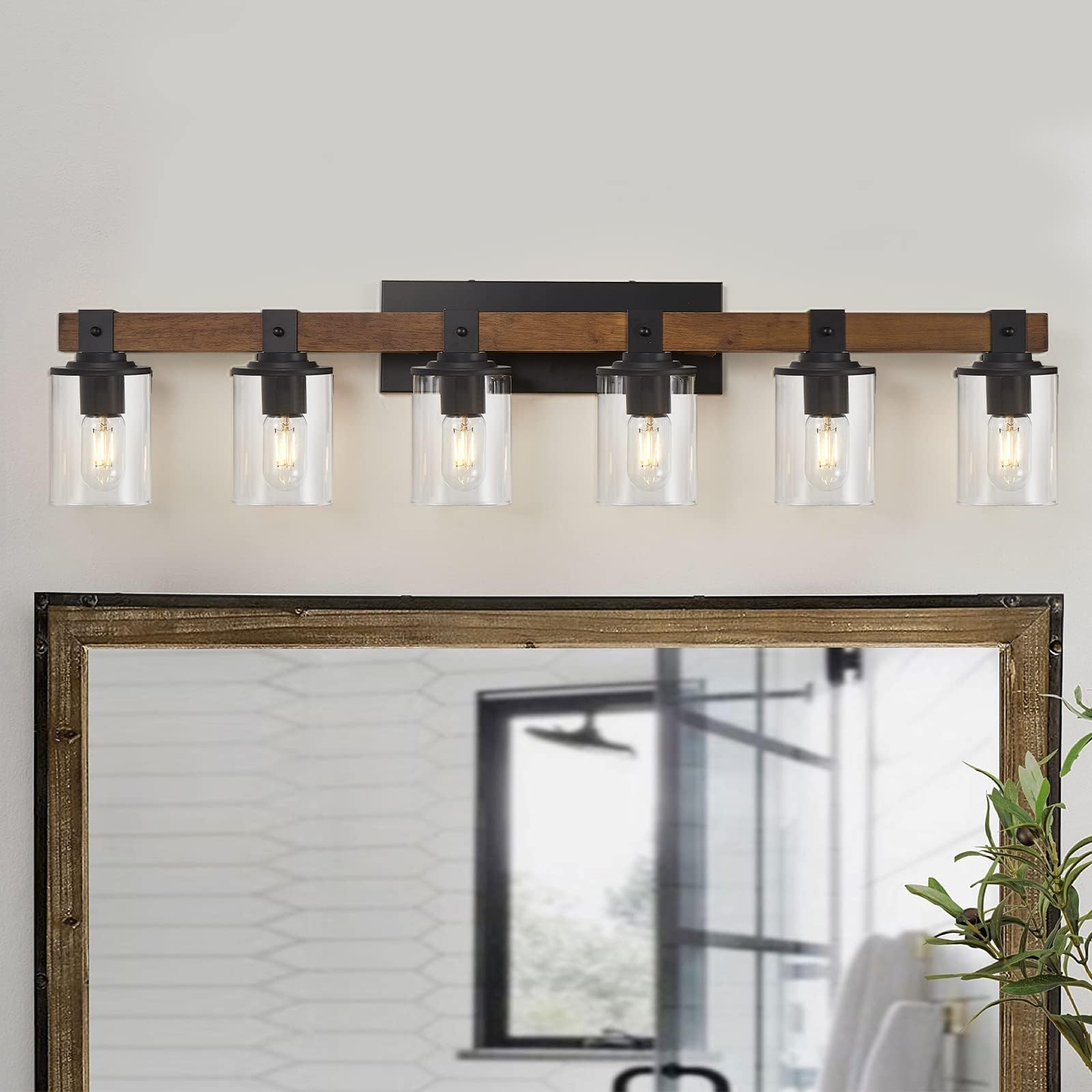 DRNANLIT Farmhouse Bathroom Lights Over Mirror,6-Light Rustic Vanity ...