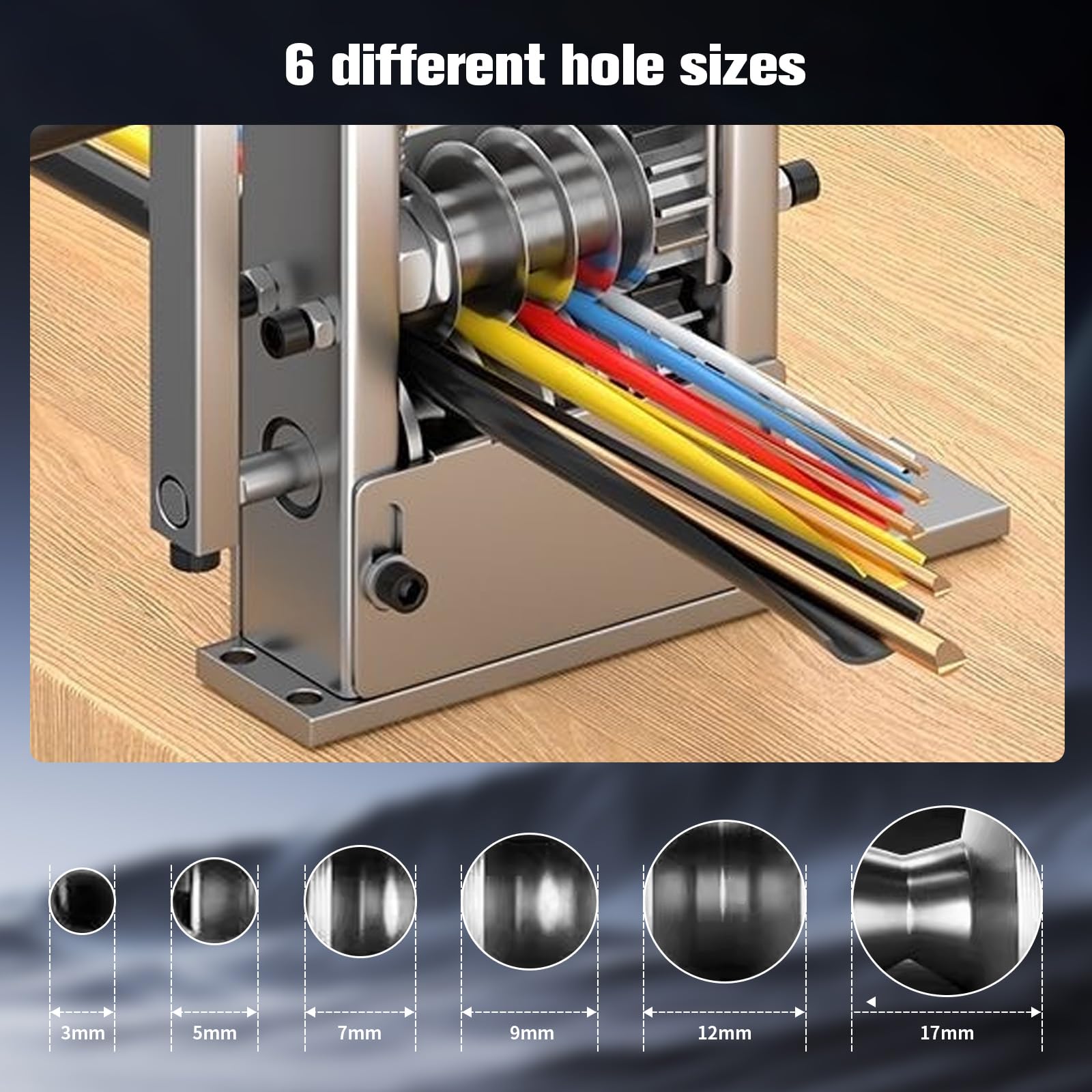 Peladora de cables de 6 agujeros, máquina pelacables manual, 3-17 mm, herramienta de pelado automático, manual eléctrico de 2 modos, pelacables de 5 cables al mismo tiempo
