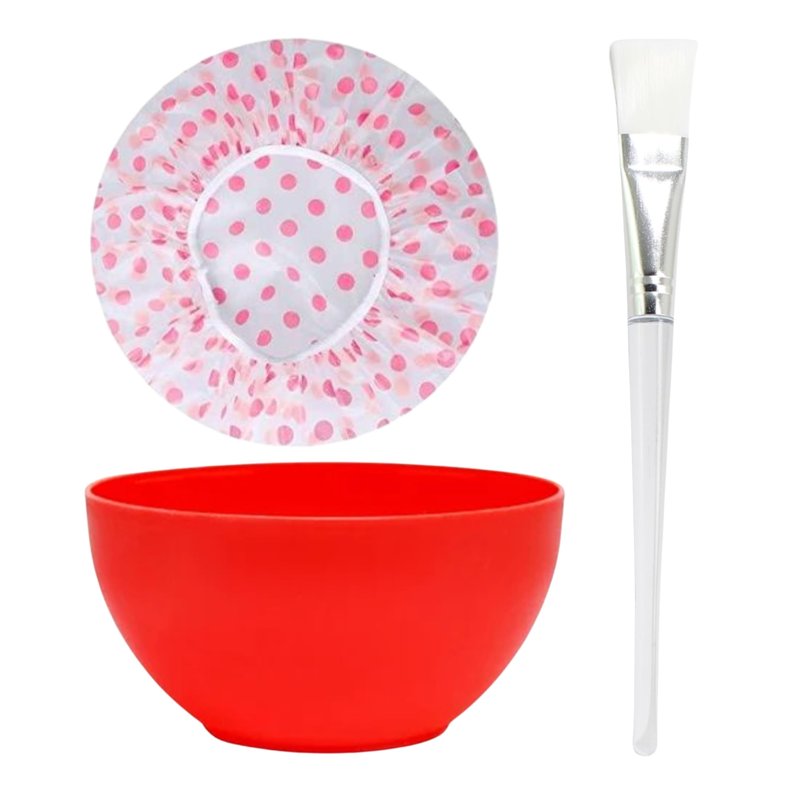 [Ear Lobe & Accessories] Combo Pack (1 Pc Face Pack Mixing Bowl (200 ml) | 1 Pc Transparent Handle Face Pack Brush | 1 Pc Shower Cap) (Color May Vary)