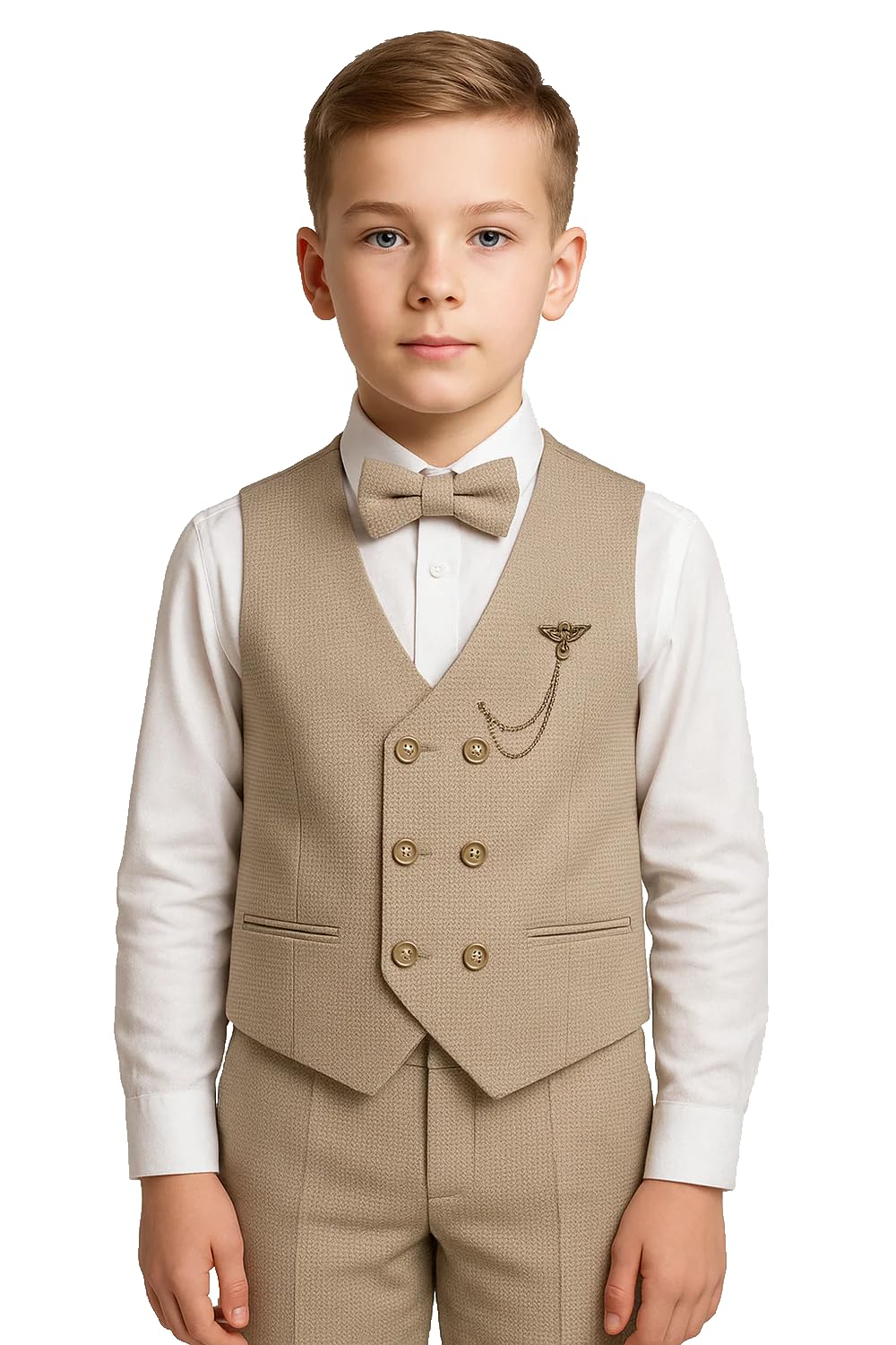 SIRRI Boys Textured Double-Breasted Vest Suit 5 PC Pageboy Outfit Ages 2-13