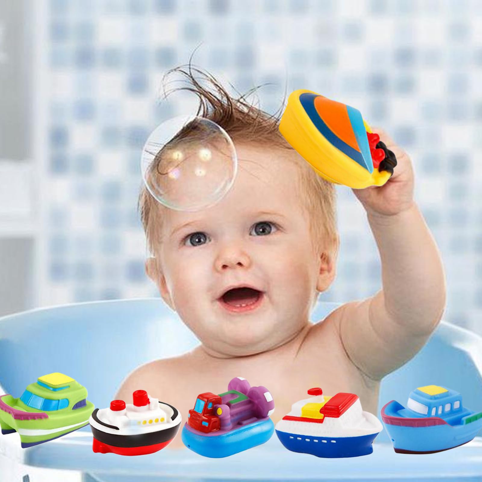 Set De 6 Bateaux De Bain – Jouets En PVC, 8,5 Cm, Pressés Ils Pulvérisent De L’eau – Plage Ou Baignoire, Dès 3 Ans