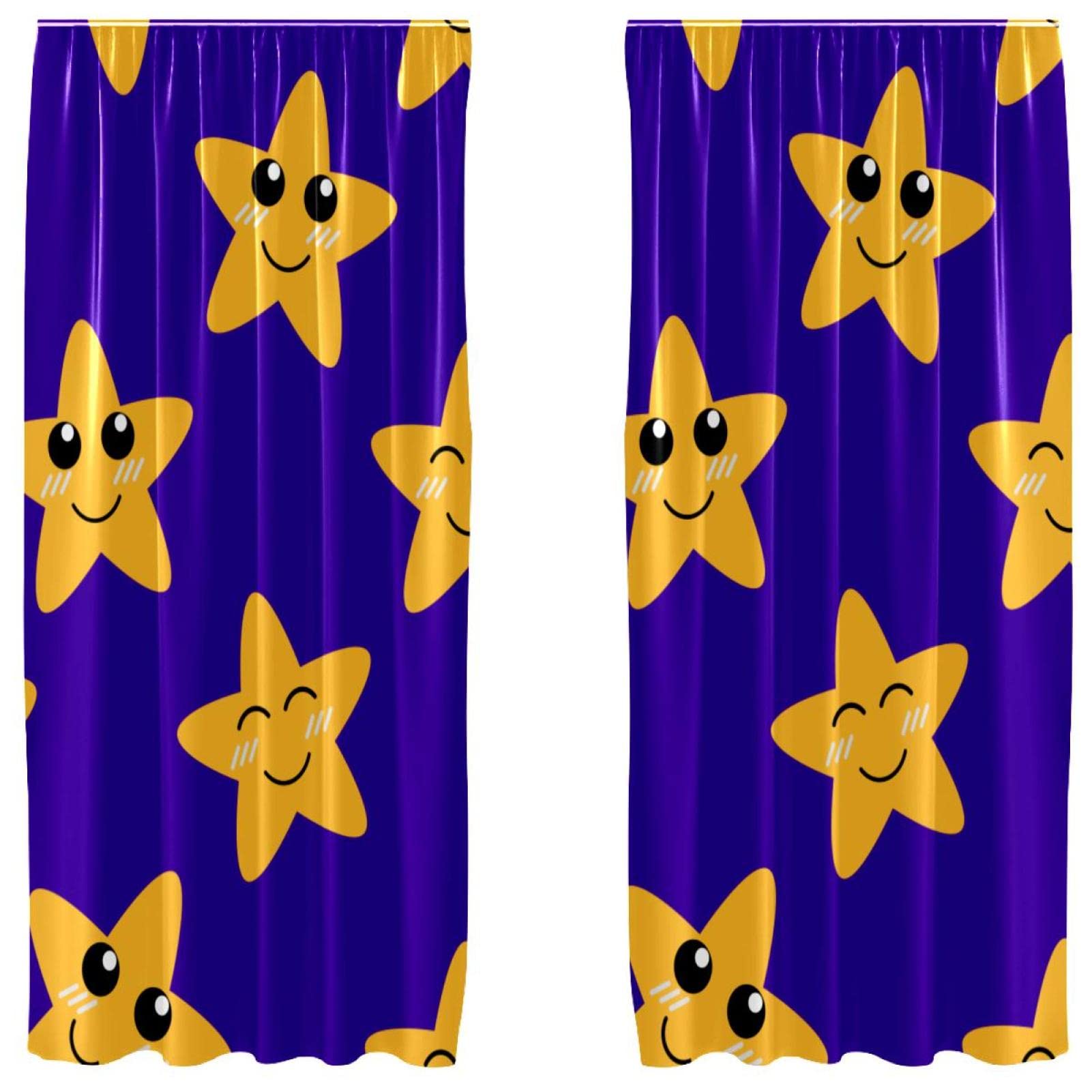 Cortinas de ventana de fondo azul con estrellas infantiles paneles decorativos ligeros 55x84
