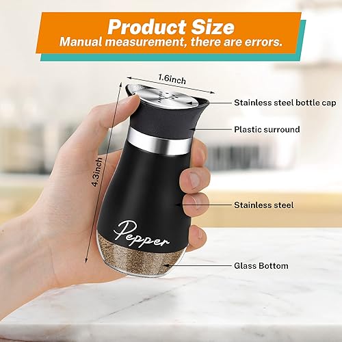 Miniatura 115 de Juego de saleros y pimenteros, coctelera de sal y pimienta con fondo de vidrio de 4 onzas con tapa de acero inoxidable para mesa de cocina, Rojo