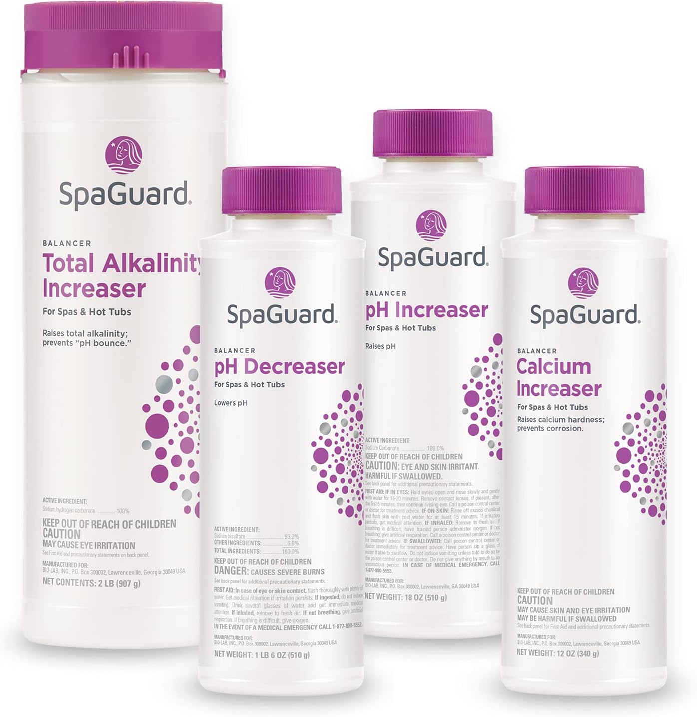 SpaGuard Balancer Bundle (pH Decreaser, pH Increaser, Alkalinity Increaser, Calcium Increaser) (1)