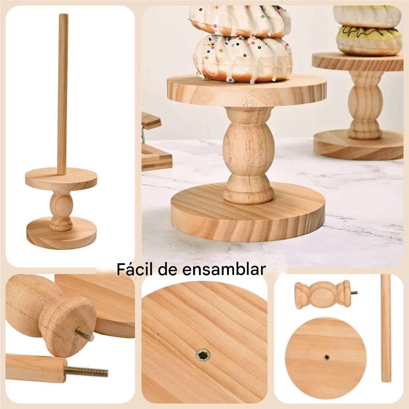 Soporte para Dónuts para 4 Piezas Exhibición Decoración Rústica | Soportes de Donuts para Mesa de Postres Para Postres Bodas Cumpleaños Navidad Shower Mesa De Catering Buffet Hogar