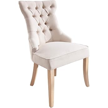 Castle Chair 57 cm Beige Linen Fabric Solid Wood Comfort Handle | Decorative quilting, Nosagfederation, sturdy, dining chair,
