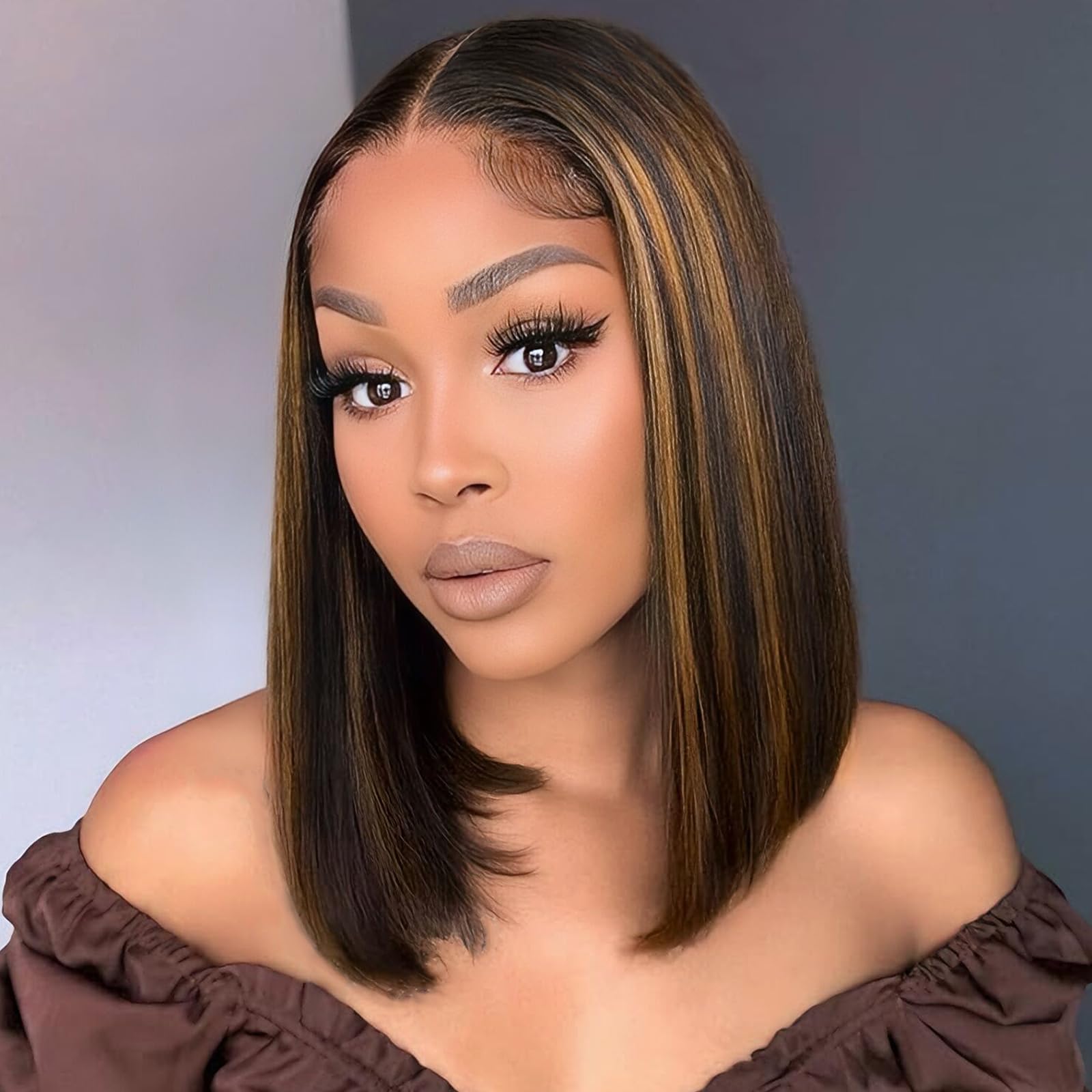 RECOOL Bob Wig Human Hair 5x6 Lace Front Straight Short Wigs Glueless Brazilian Virgin Human Hair Bleached Knots Wear And Go Pre Plucked with Baby