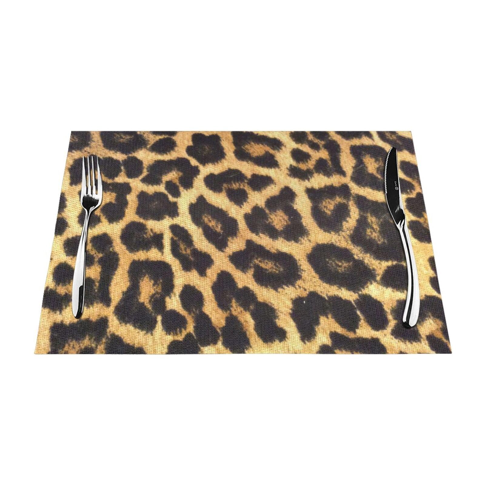 PVC Placemat Set of 4 PCS, 45x30 CM, Leopard Print Printed Non-Slip Heat Resistant Place Mats for Kitchen Dining Table Indoor Outdoor