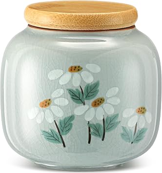 Suclain 9oz Small Tea Canister Ceramic Jar with Lid Flower Coffee Canister