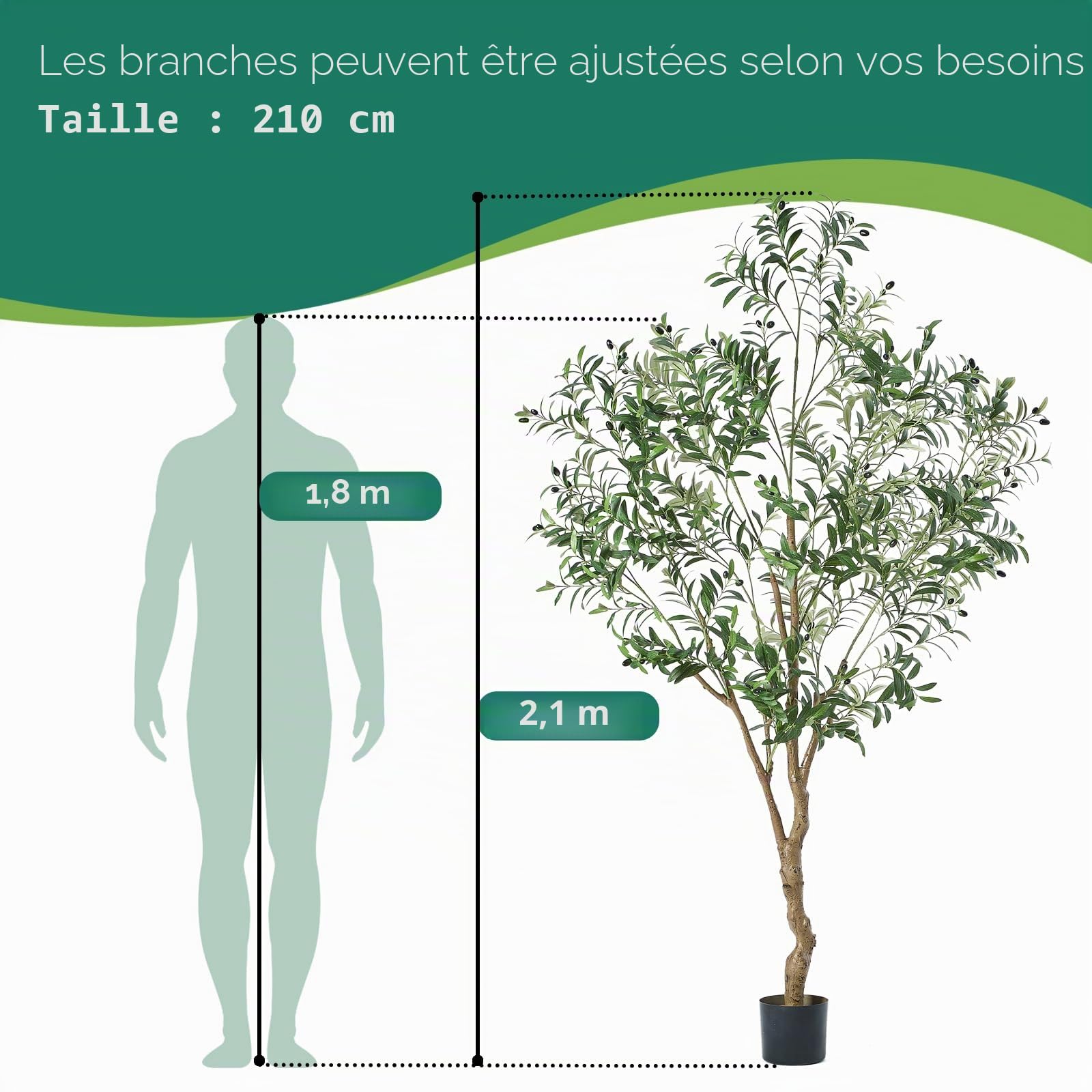 210 cm Olive Arbre Artificiel Plante Décoration | Grand Faux Arbre Intérieur 2000 Feuilles Artificiel Olivier Arbre pour Salon Chambre Bureau Live Streams Décoratif