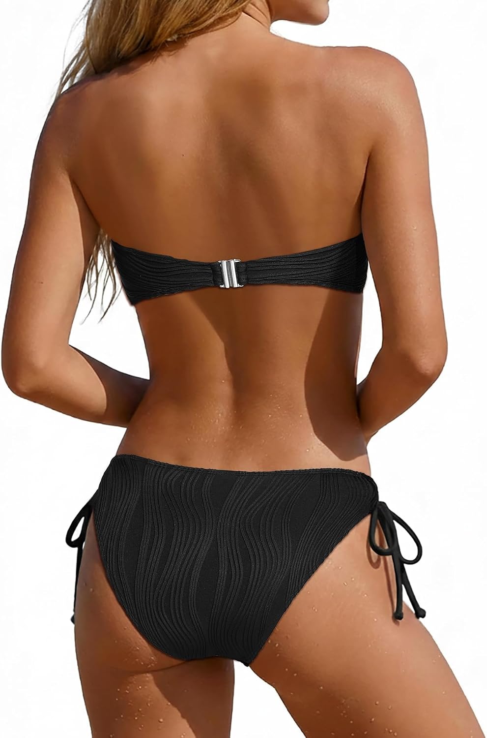 Yonique Women's Ribbed Bandeau Bikini - Sexy Two Piece Strapless Swimsuit String Tie Side Bathing Suit 2026