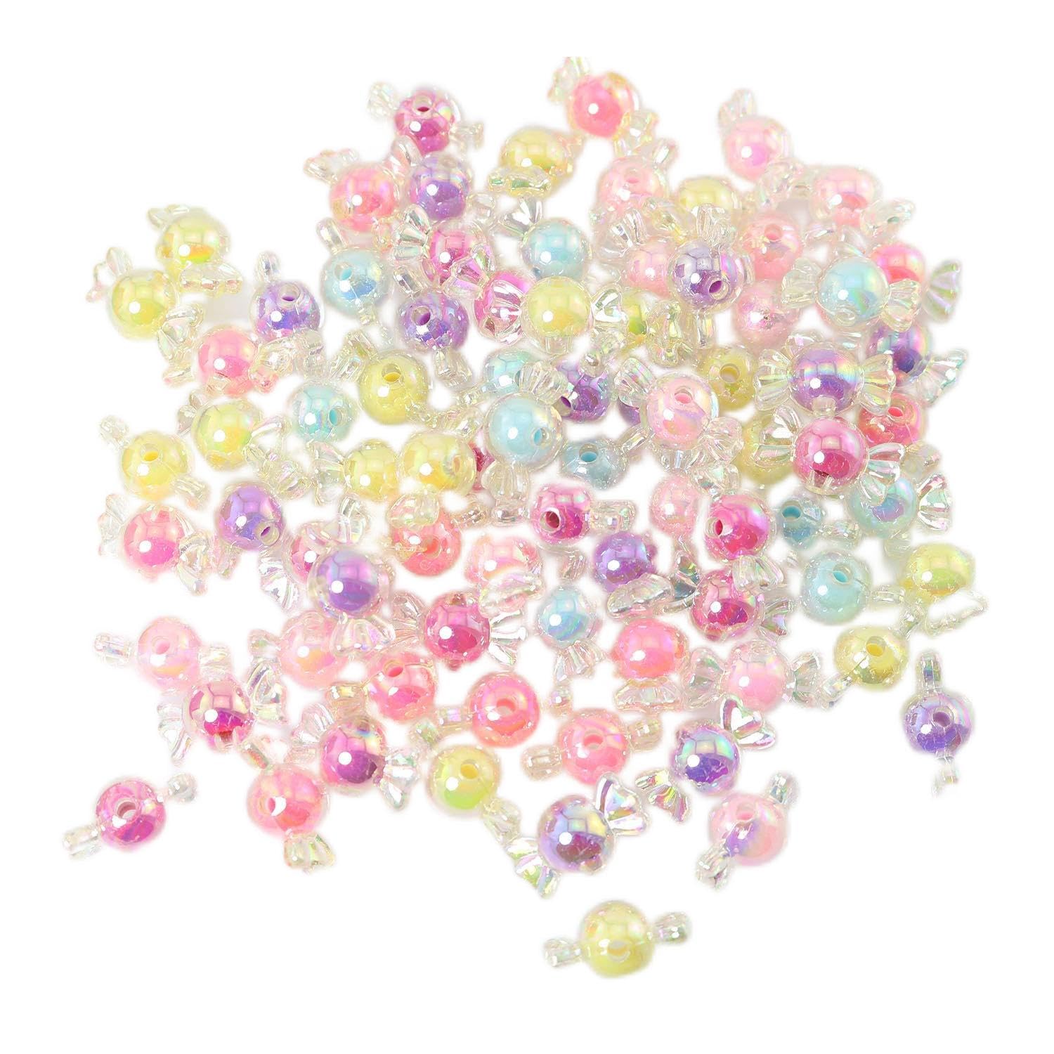 Tegg 80PCS Colorful Beautiful Candy Shaped Acrylic Charm Beads for Chain Bracelet Necklace Jewelry DIY Craft