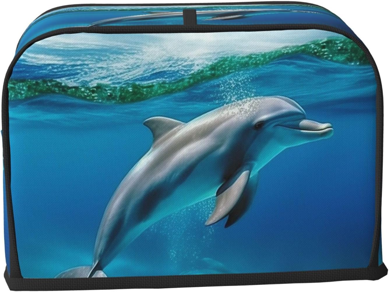 Swimming Dolphin in Blue Sea Toaster Cover 2 slice Kitchen Small Appliance Covers with Pockets Toaster Dust Cover with Top Handle Oven Cover Washable Universal Bread Maker Cover for Kitchen