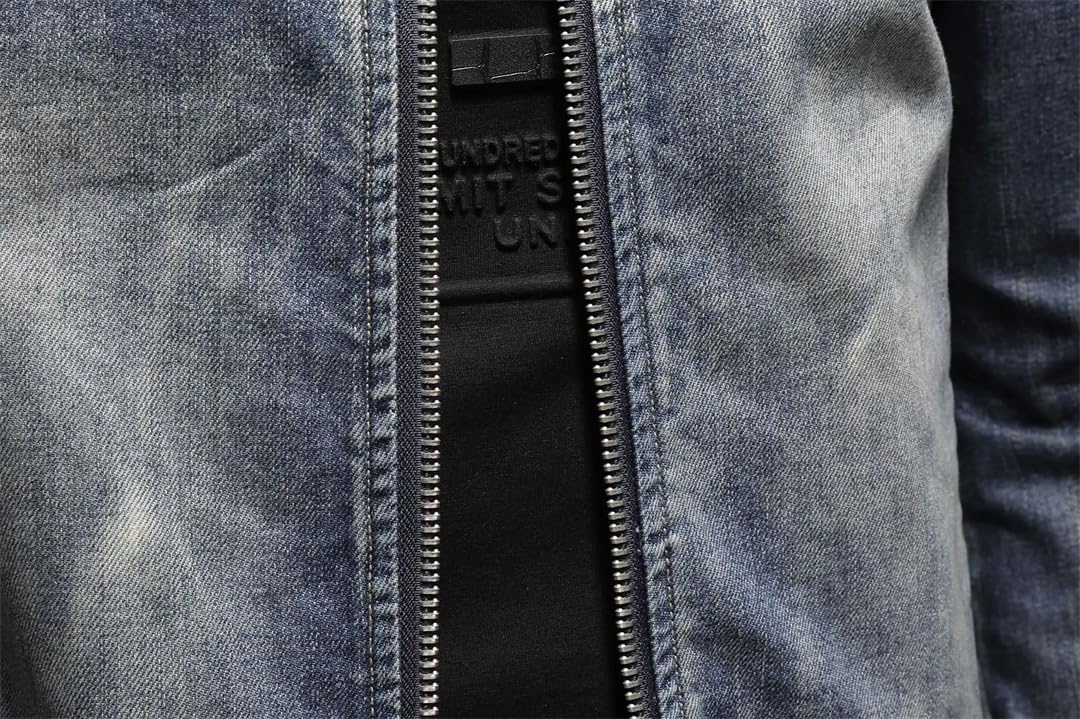 Męska naszywka vintage sprana niebieska kurtka baseballowa denim płaszcz kurtka dżinsowa