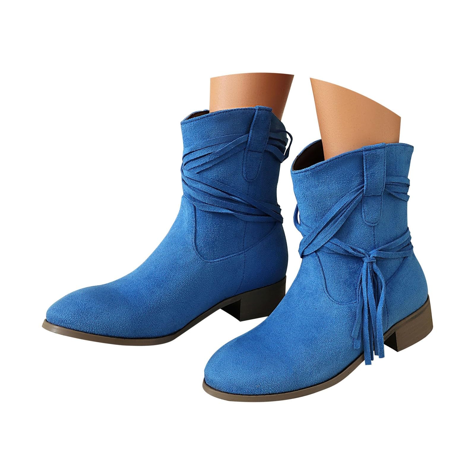 Generisch Botines mujer beige ante - medio botines para mujer con tacón, botas estilo occidental, estilo étnico, elegantes, cómodas, de entretiempo, de ante cálidas