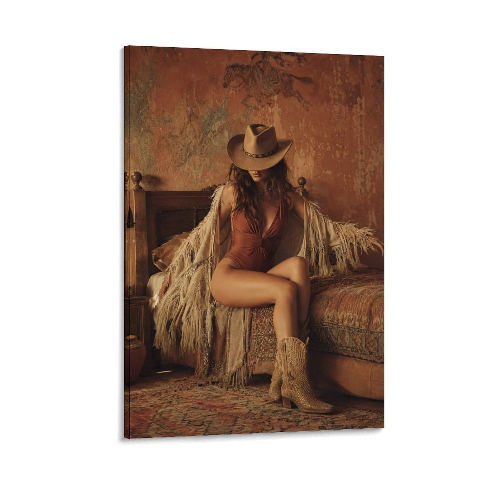 W7C8U2X3 Rustic Cowgirl Bedroom Canvas Wall Art, Western Cowgirl Wall Art