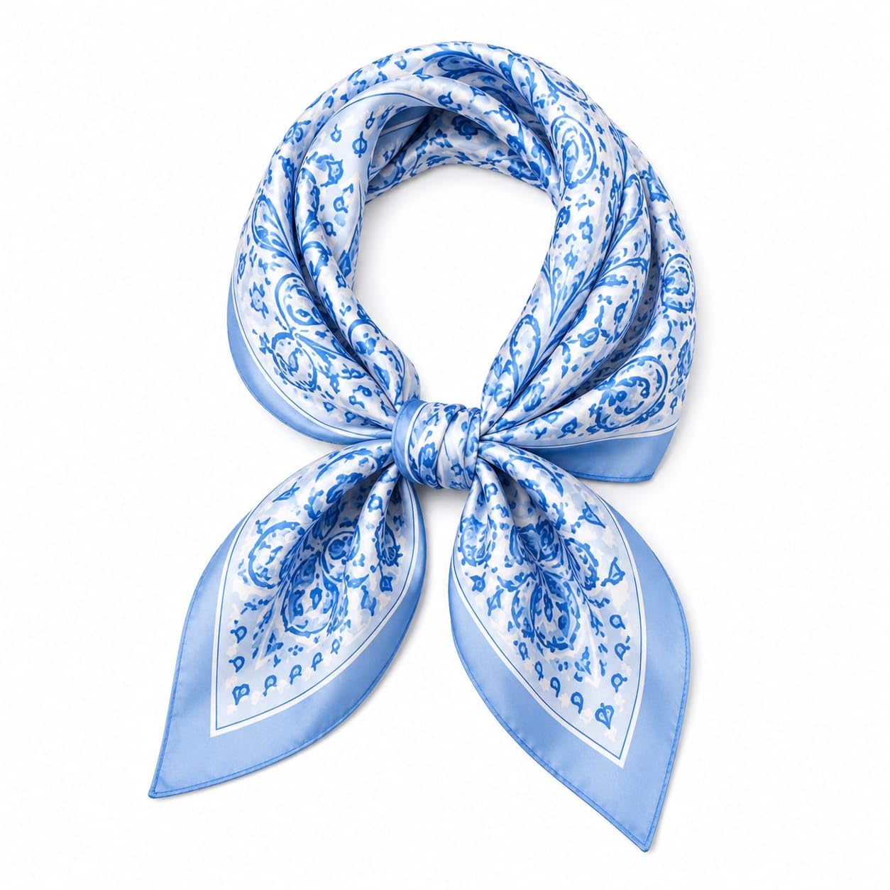 Premium Satin Silk Printed Square Scarf for Women | Elegant Head & Neck Scarf (Blue & White)-image-10