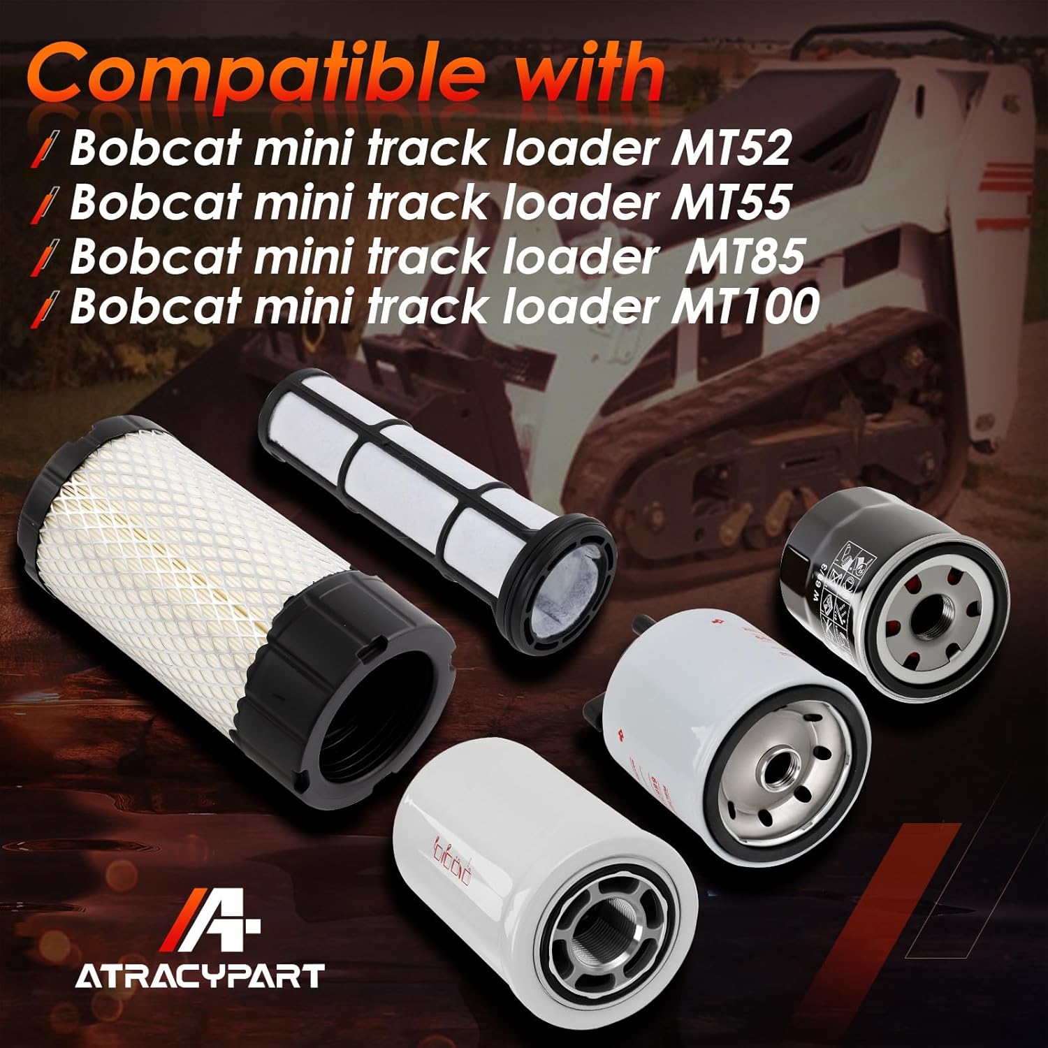 Filter Kit Compatible with Bobcat MT52 MT55 MT85 MT100 Mini Track Loaders,Air/Fuel Water Separator/Hydraulic Oil Filters Replaces 6687262, 6687263, 6667352, 6677652, 6671057