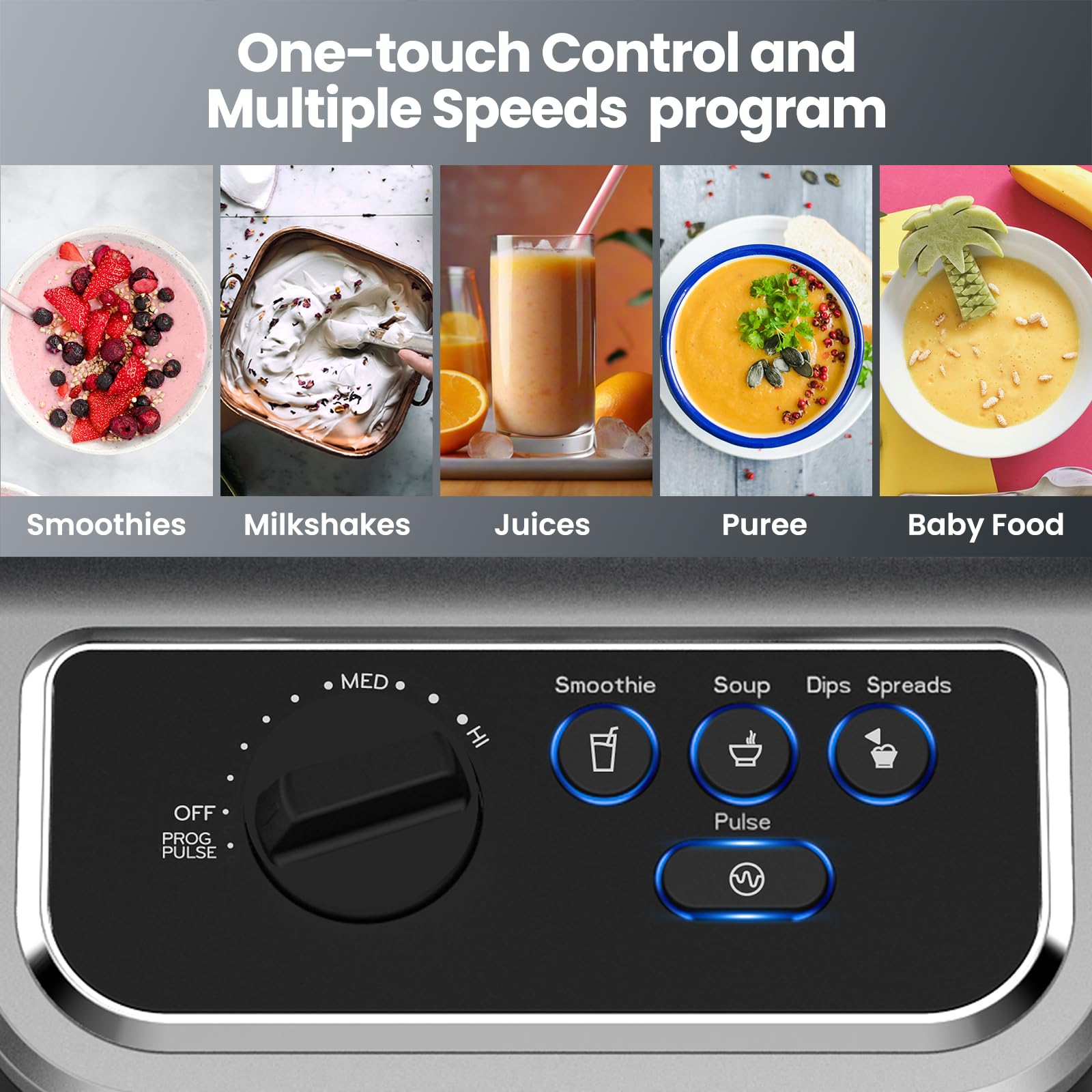 Licuadora de 1500 W para cocina con programas de mezcla preestablecidos, licuadora de grado profesional resistente de 64 onzas para batidos, sopas, salsas, mantequillas de nueces, tarro Tritan 2