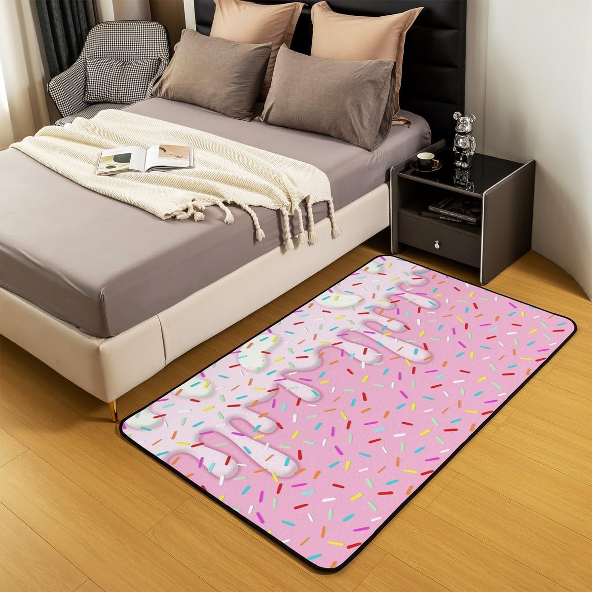 Cartoon Ice Cream Kids Area Rug,Summer Dessert Sweet Indoor Floor Mat Entrance Rug for Girls Boys,Colorful Candy Cute Non Slip Rug,Pink Dreamy Couch Living Room Decor,3'x5'