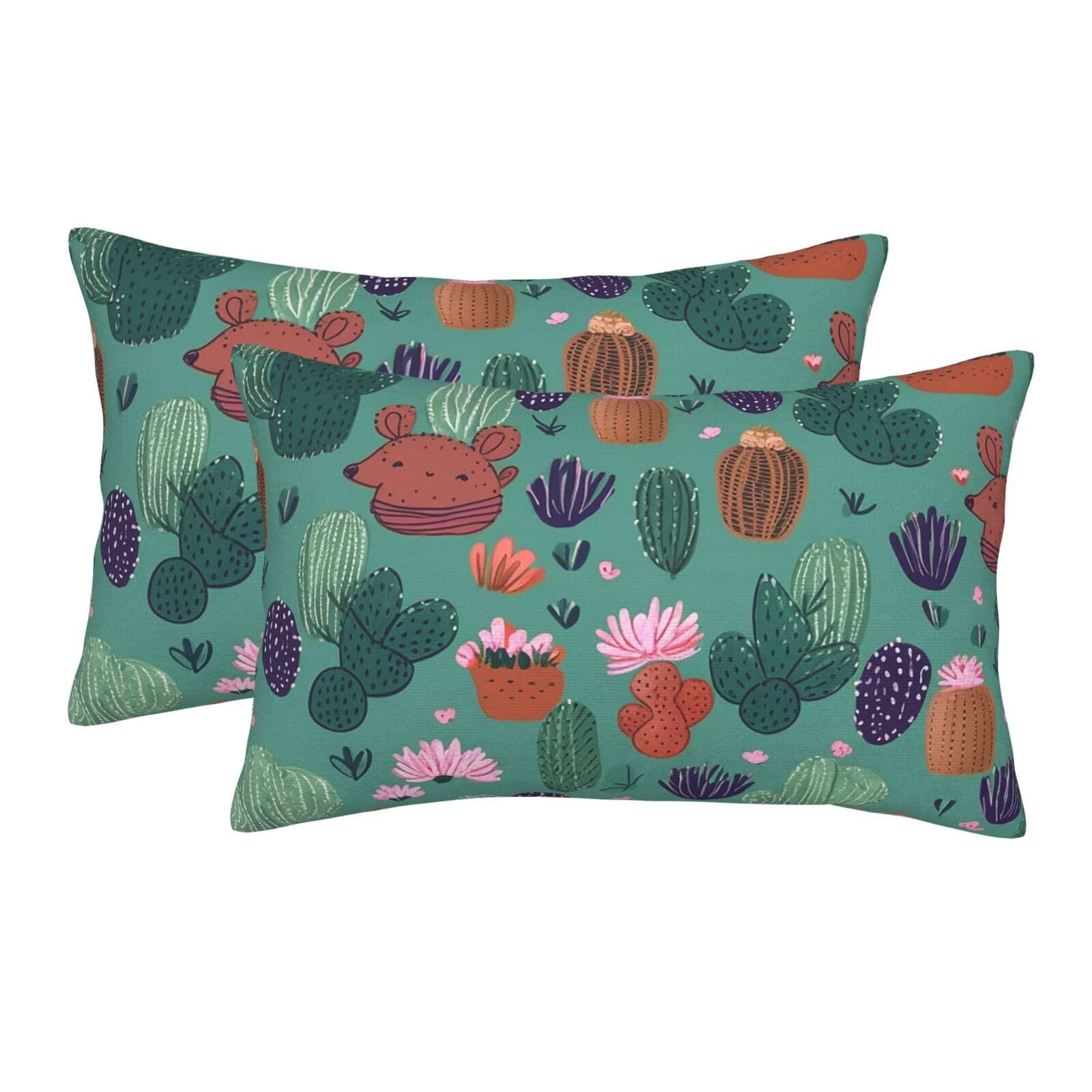 2 Pack Standard Size Pillow Cases for Hair and Skin Soft Breathable Pillow Case Covers with Hidden Zipper Cactus Pattern Pillowcase 16"x24" Pillow Cover for Sleeping Gift