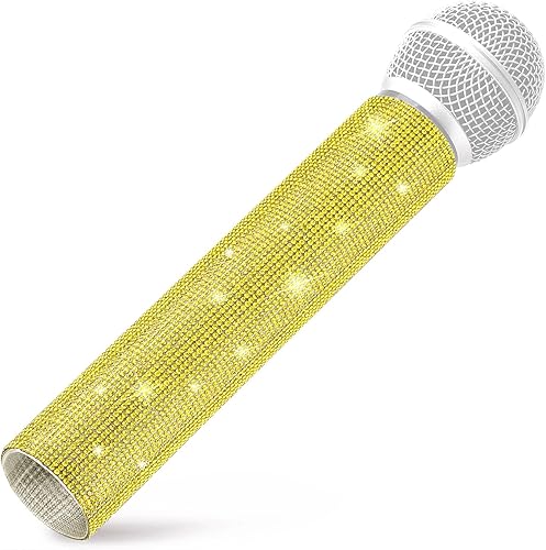 Facmogu Funda de mango de micrófono de diamantes de imitación amarillos, cubierta de cristal brillante para accesorios de micrófono, funda de mango