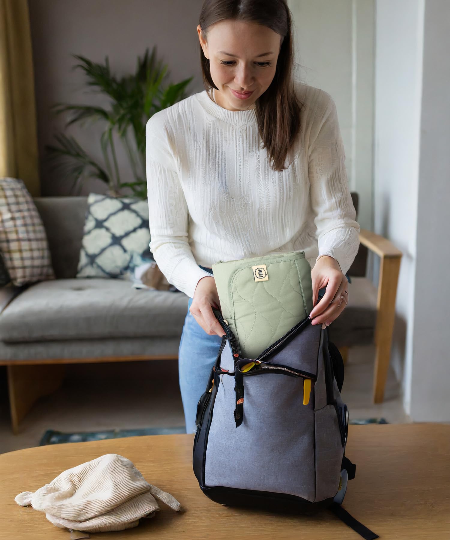 Jubi® Fasciatoio Portatile Mint – Materassino Cambio Pannolino in Cotone Biologico & Poliestere Öko-Tex – compatto e lavabile