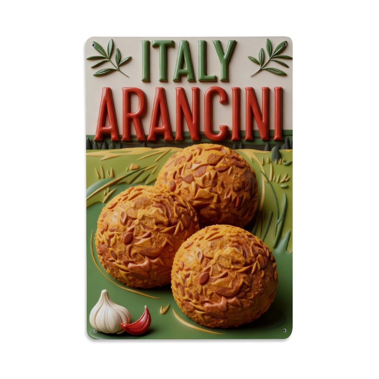 Golden Crispy Arancini Balls Garlic Vintage Metal Tin Sign Retro Wall Decor, Bar Garage Cafe Kitchen Home Wall Art Poster Decoration 8x12inches