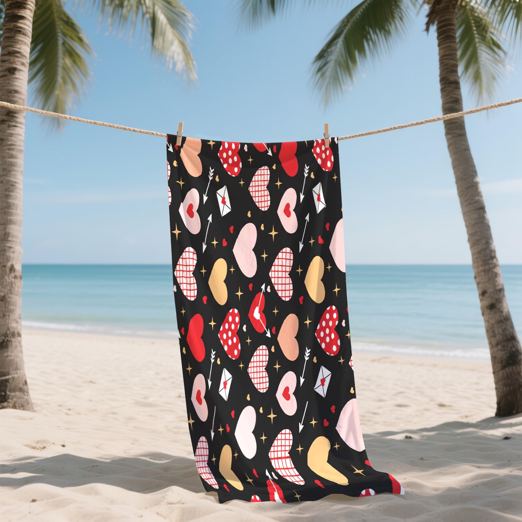 Serviette de Plage XXL Microfibre CœU.S Rose Rouge Romantique Filles, Drap de Plage Séchage Rapide Anti Sable & Légère, Serviette de Bain Grande Taille 100x200 cm, Accessoire & Cadeau été