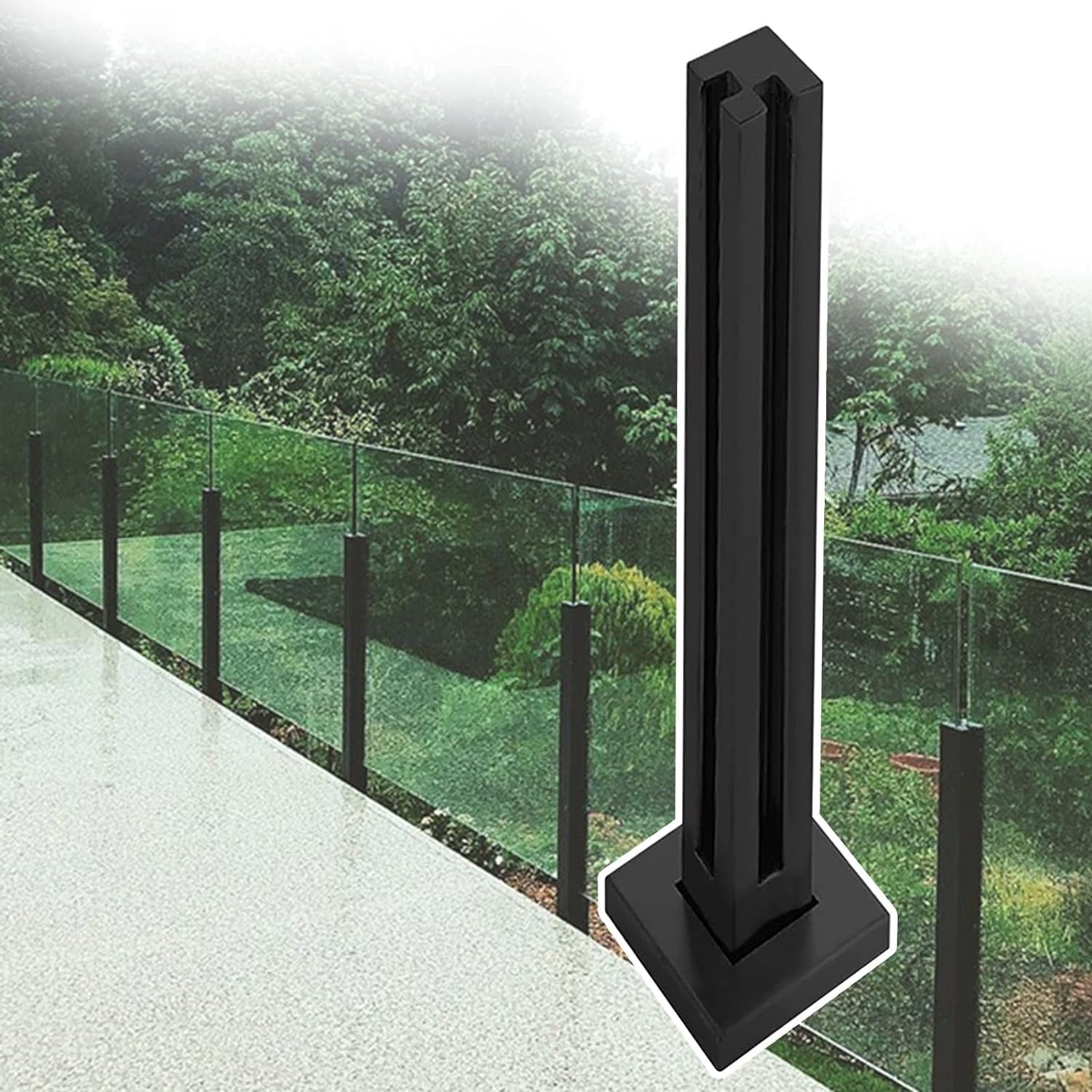 Poteau de balustrade en verre noir pour garde-corps extérieur de pont, patio et plate-forme