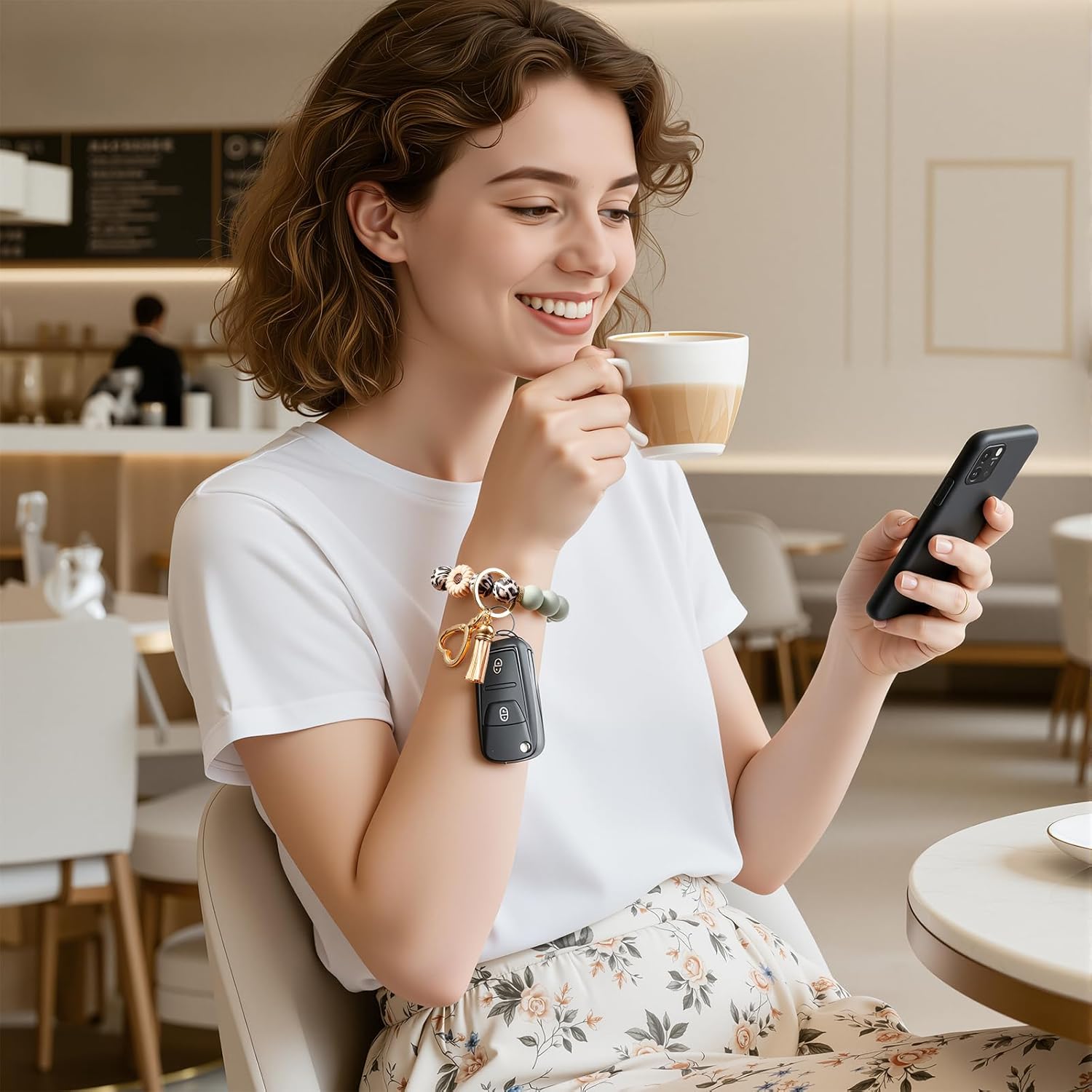 Weixiltc Silicone Bead Keychain Wristlet for Women, Charm Bracelet Key Chains, Car Key Rings Holder for Girls - Image 4