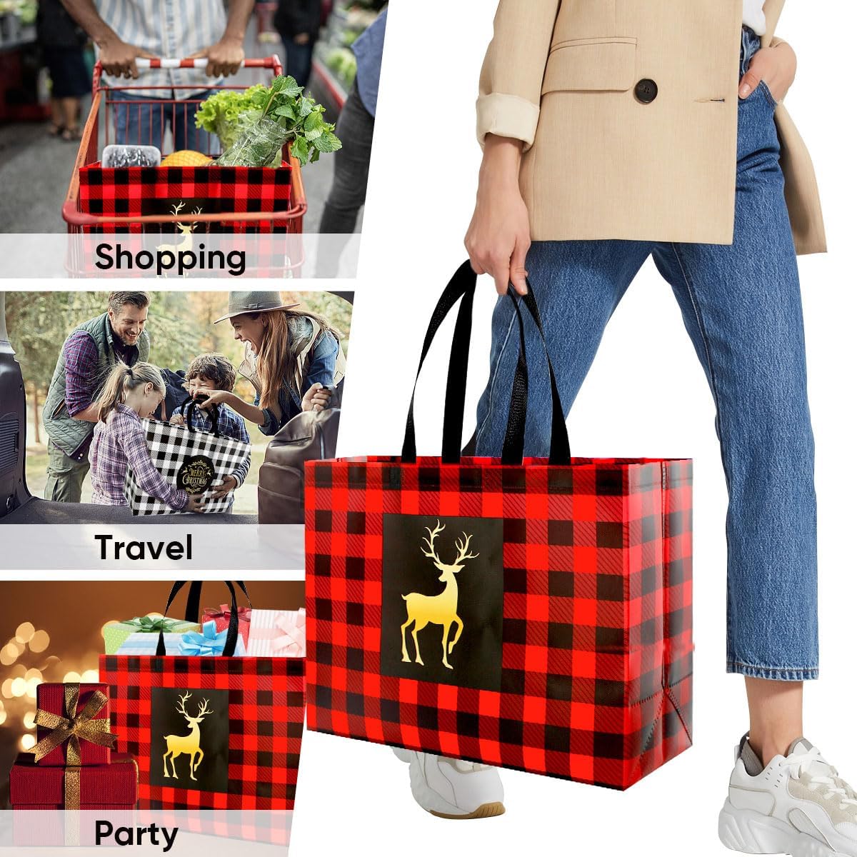 8PCS Extra Large Christmas Bags Reusable Holiday Gift Bags with Handles for Xmas Party Supplies