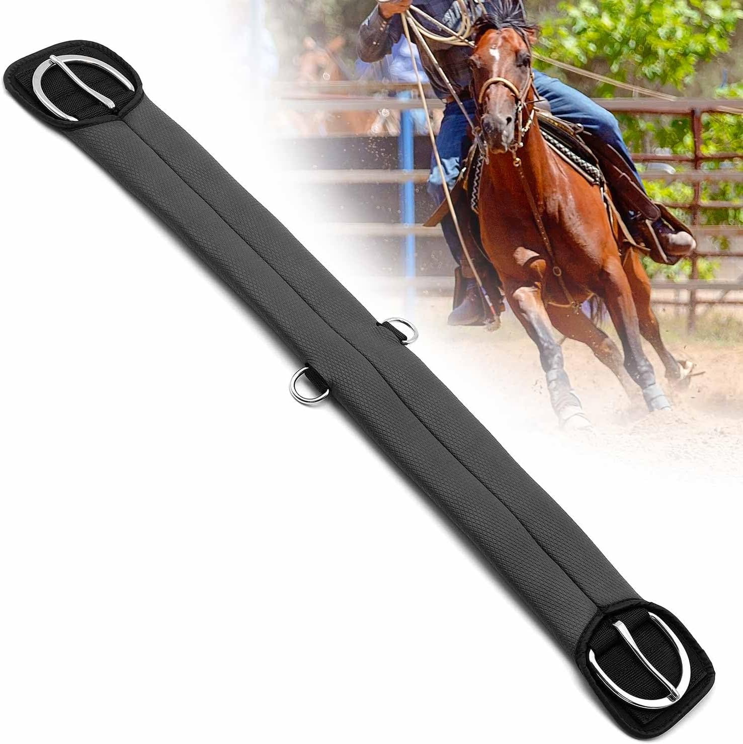Jeffers Equine Western PVC Straight Cinch – Black Horse Girth for Saddles, Roping, Barrel Racing, Trail Riding – 1/4" Thick, 4 Layer Nylon Reinforced, Stainless Steel Hardware